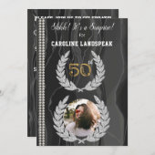 Invitation Surprise 50e anniversaire photo, or, perles et soi (Devant / Derrière)