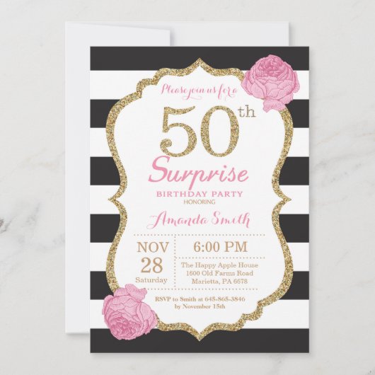 Invitation surprise 50e anniversaire Pink Black Go (Devant)