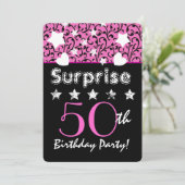 Invitation SURPRISE 50e anniversaire Pink Swirls Hearts Stars (Debout devant)