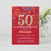 Invitation Surprise 50e anniversaire Red & Gold Rainbow Firew (Debout devant)