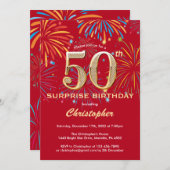 Invitation Surprise 50e anniversaire Red & Gold Rainbow Firew (Devant / Derrière)