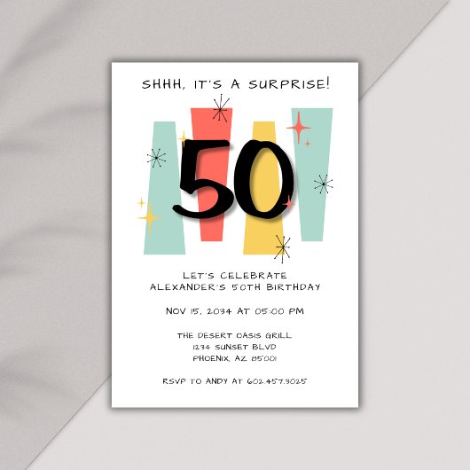 Invitation Surprise 50e anniversaire Retro Midsiècle moderne