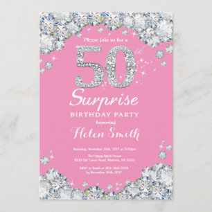 Invitation Surprise 50e anniversaire rose et diamant d'argent