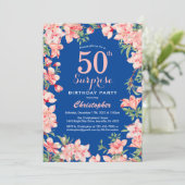 Invitation Surprise 50e anniversaire rose fleurs florales ble (Debout devant)