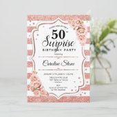 Invitation Surprise 50e anniversaire - Rose Gold White Rose (Debout devant)