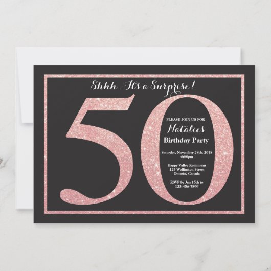 Invitation Surprise 50e anniversaire Rose Pink Gold Parties s (Devant)