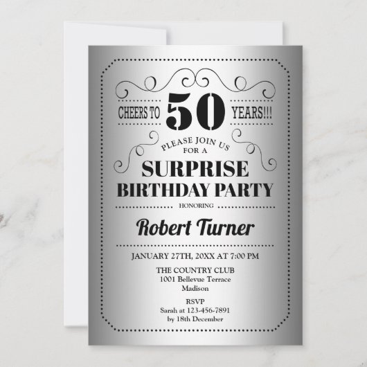 Invitation Surprise 50e anniversaire - Silver Black (Devant)