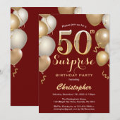 Invitation Surprise 50e anniversaire Sombre Rouge et Or Ballo (Devant / Derrière)