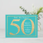 Invitation Surprise 50e anniversaire Turquoise et Parties sci (Debout devant)