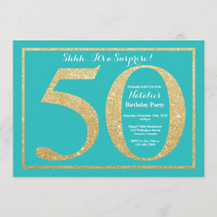 Invitation Surprise 50e anniversaire Turquoise et Parties sci