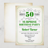 Invitation Surprise 50e anniversaire - Vert Blanc Noir (Devant / Derrière)