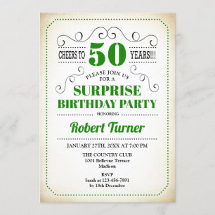 Invitation Surprise 50e anniversaire - Vert Blanc Noir