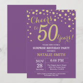 Invitation Surprise 50e anniversaire violet et diamant d'or (Devant / Derrière)