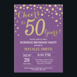 Invitation Surprise 50e anniversaire violet et diamant d'or<br><div class="desc">Invitation surprise 50e anniversaire avec Arrière - plan Diamond Parties scintillant violet et or. Confetti d'or. Anniversaire adulte. Hommes ou Femmes Anniversaire. Pour plus de personnalisation,  cliquez sur le bouton "Customiser" et utilisez notre outil de conception pour modifier ce modèle.</div>