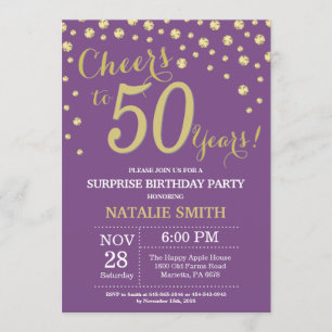 Invitation Surprise 50e anniversaire violet et diamant d'or