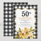 Invitation Surprise 50e Buffalo Plaid Jaune Floral Anniversai (Devant / Derrière)