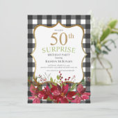 Invitation Surprise 50e Buffalo Plaid Red Flowers Anniversair (Debout devant)