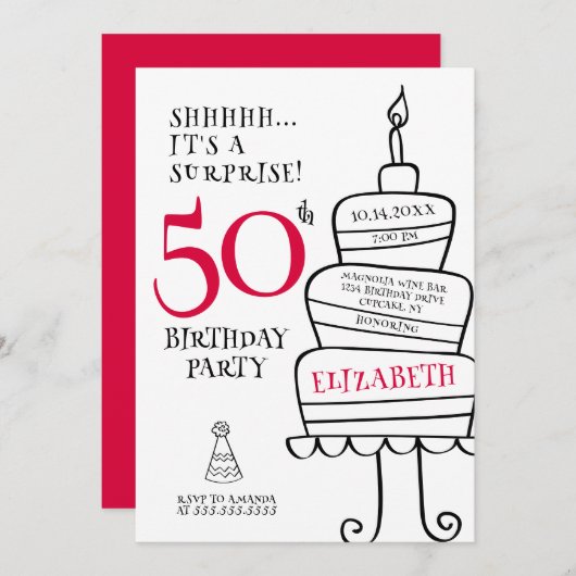 Invitation Surprise 50e fête d'anniversaire (Devant / Derrière)