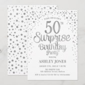 Invitation Surprise 50e fête d'anniversaire - Argent & Blanc (Devant / Derrière)