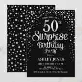 Invitation Surprise 50e fête d'anniversaire - Argent et Noir (Devant / Derrière)