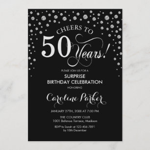 Invitation Surprise 50e fête d'anniversaire - Black Silver