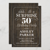 Invitation Surprise 50e fête d'anniversaire - Bois rustique (Devant / Derrière)