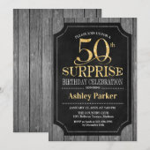 Invitation Surprise 50e fête d'anniversaire - Chalkboard Gold (Devant / Derrière)