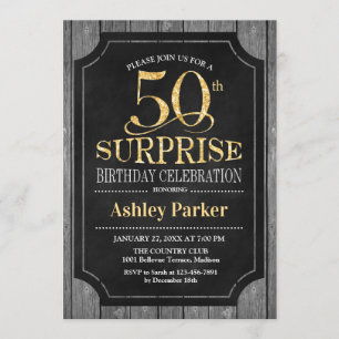 Invitation Surprise 50e fête d'anniversaire - Chalkboard Gold
