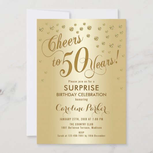 Invitation Surprise 50e fête d'anniversaire - Gold (Devant)