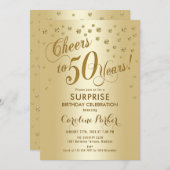 Invitation Surprise 50e fête d'anniversaire - Gold (Devant / Derrière)