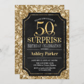 Invitation Surprise 50e fête d'anniversaire - Gold Black (Devant / Derrière)