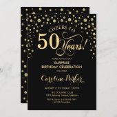 Invitation Surprise 50e fête d'anniversaire - Gold Black (Devant / Derrière)