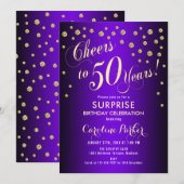 Invitation Surprise 50e fête d'anniversaire - Gold Purple (Devant / Derrière)