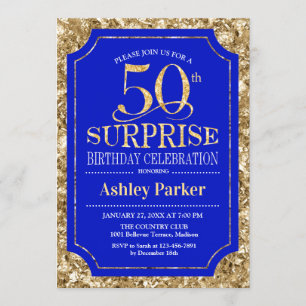 Invitation Surprise 50e fête d'anniversaire - Gold Royal Blue