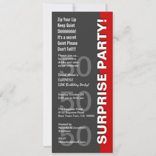 Invitation SURPRISE 50e fête d'anniversaire moderne gris roug