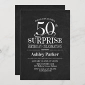 Invitation Surprise 50e fête d'anniversaire - Noir Blanc (Devant / Derrière)