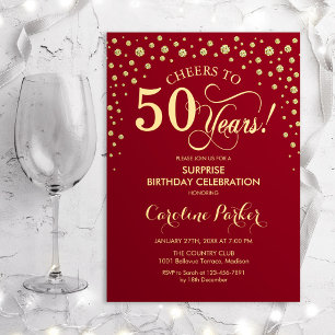 Invitation Surprise 50e fête d'anniversaire - Red Gold