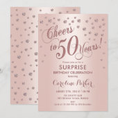 Invitation Surprise 50e fête d'anniversaire - Rose Gold (Devant / Derrière)