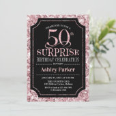 Invitation Surprise 50e fête d'anniversaire - Rose Gold Black (Debout devant)
