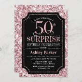 Invitation Surprise 50e fête d'anniversaire - Rose Gold Black (Devant / Derrière)