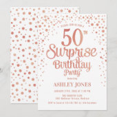 Invitation Surprise 50e fête d'anniversaire - Rose Gold & Whi (Devant / Derrière)