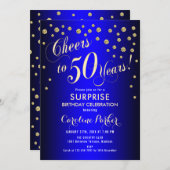 Invitation Surprise 50e fête d'anniversaire - Royal Blue Gold (Devant / Derrière)
