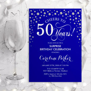 Invitation Surprise 50e fête d'anniversaire - Royal Blue Silv