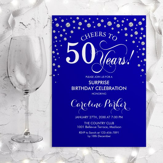 Invitation Surprise 50e fête d'anniversaire - Royal Blue Silv