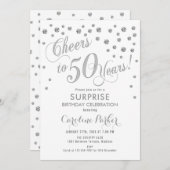 Invitation Surprise 50e fête d'anniversaire - Silver White (Devant / Derrière)