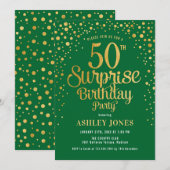 Invitation Surprise 50e fête d'anniversaire - Vert & Or (Devant / Derrière)