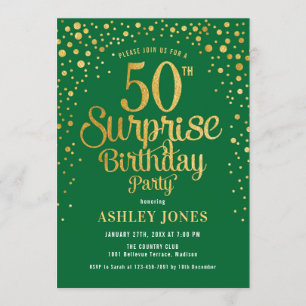 Invitation Surprise 50e fête d'anniversaire - Vert & Or