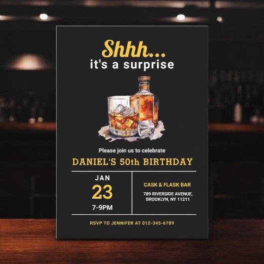 Invitation Surprise 50e Whiskey Bourbon fête d'anniversaire