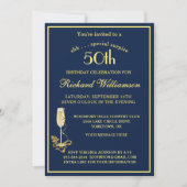 Invitation SURPRISE 50th Birthday Party Elegant Blue Gold  (Devant)