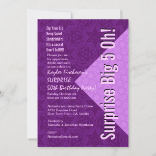 Invitation SURPRISE 50th Birthday Purple Stars B392